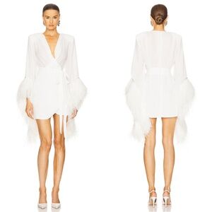 BRONX AND BANCO Geisha Long Sleeve Feather Trim Blanc White Mini Dress Size M